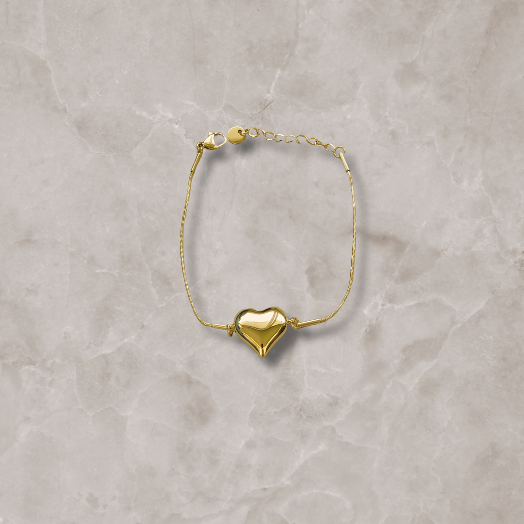 Bracciale in Acciaio Inox con Cuore Bombato - Argento e Oro