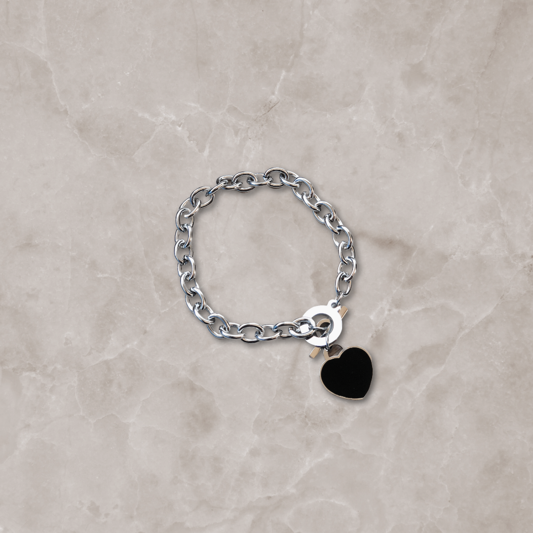 Bracciale Maglia Catena e Ciondolo Cuore Nero